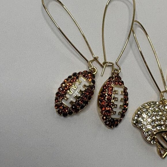 Women’s Dangle Football Earrings Faux Pave Crystals Football Helmet Bows NWOT - Picture 2 of 4